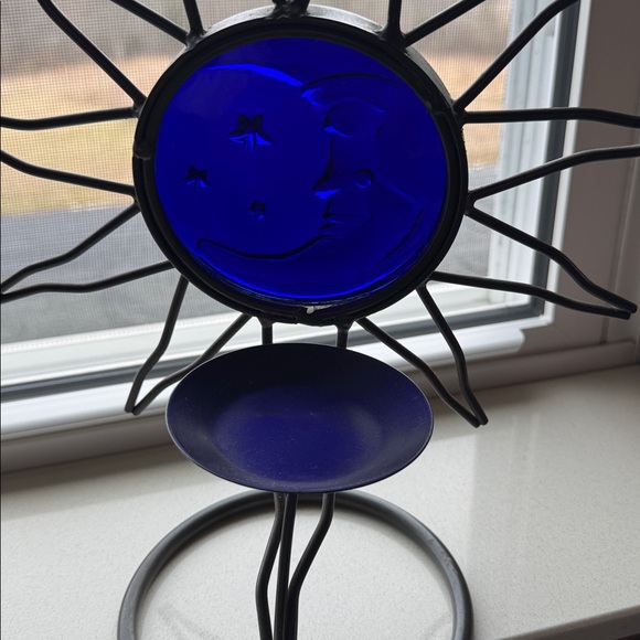 Cobalt Blue Sun and Moon Metal Art Candle Holder - Picture 7 of 10